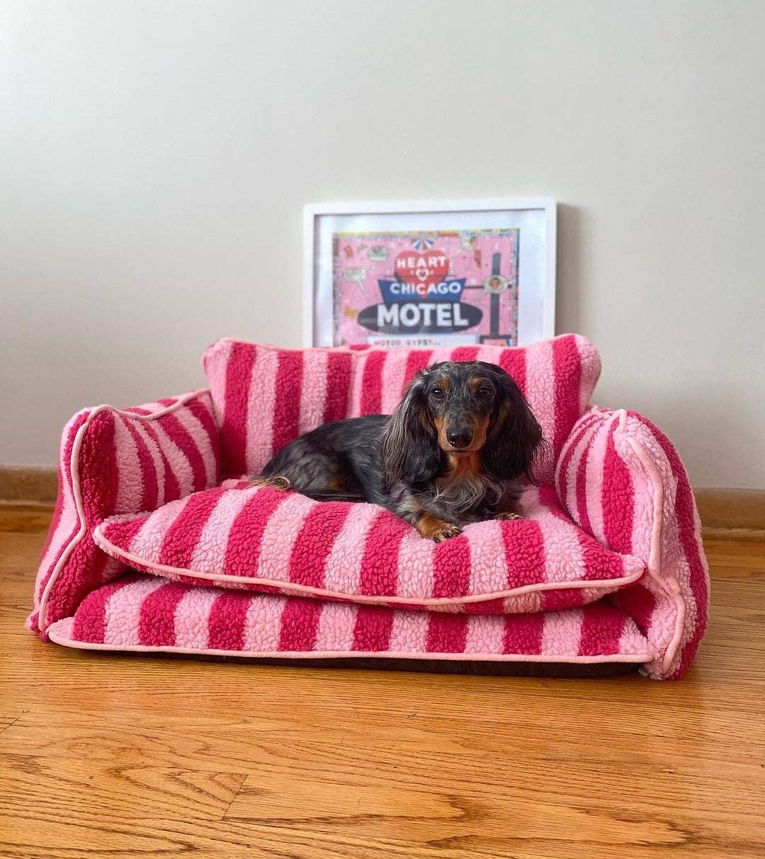 Glow Pups - Vendita all'ingrosso Letto - Cani - Graziosa cuccia per cani a righe rosa7