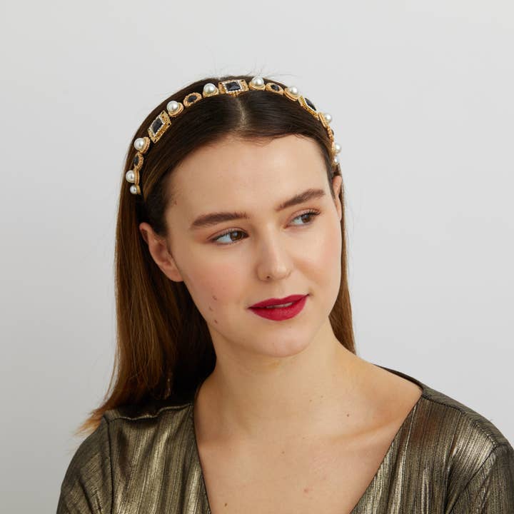 QueenMee Accessories - Wholesale Fashion Headband - Women's - Black Headband with Pearls3