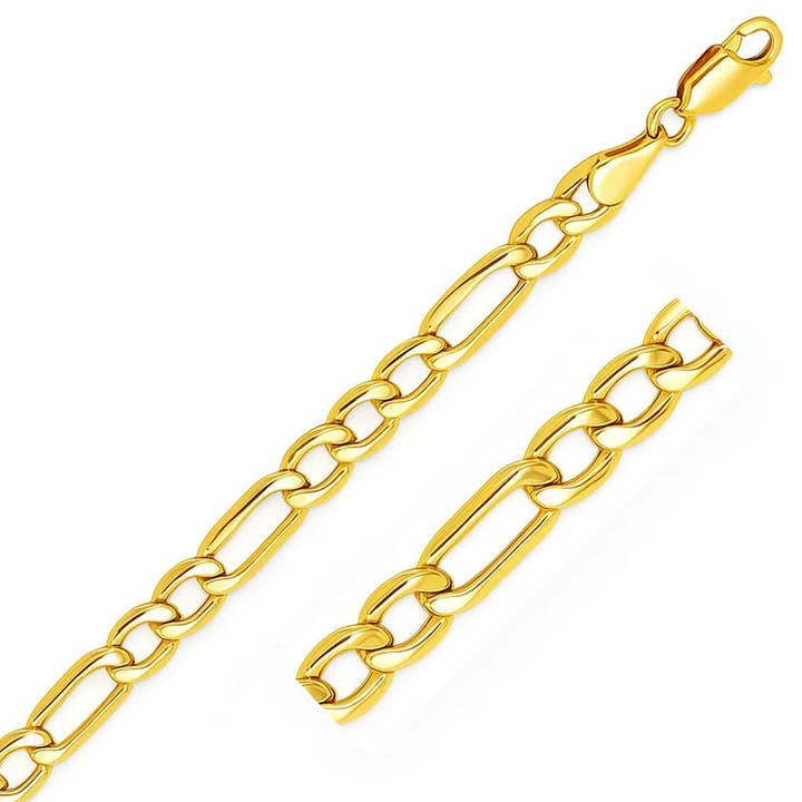 Cadena Figaro Ligera de Oro Amarillo de 14k (6,60 mm) para venta al por mayor de RubyAnn Jewelry