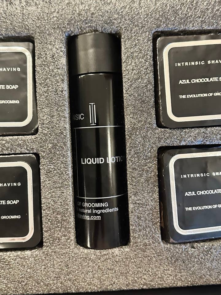 AZUL Chocolate soap and Liquid Lotion for wholesale by Intrinsic Shaving