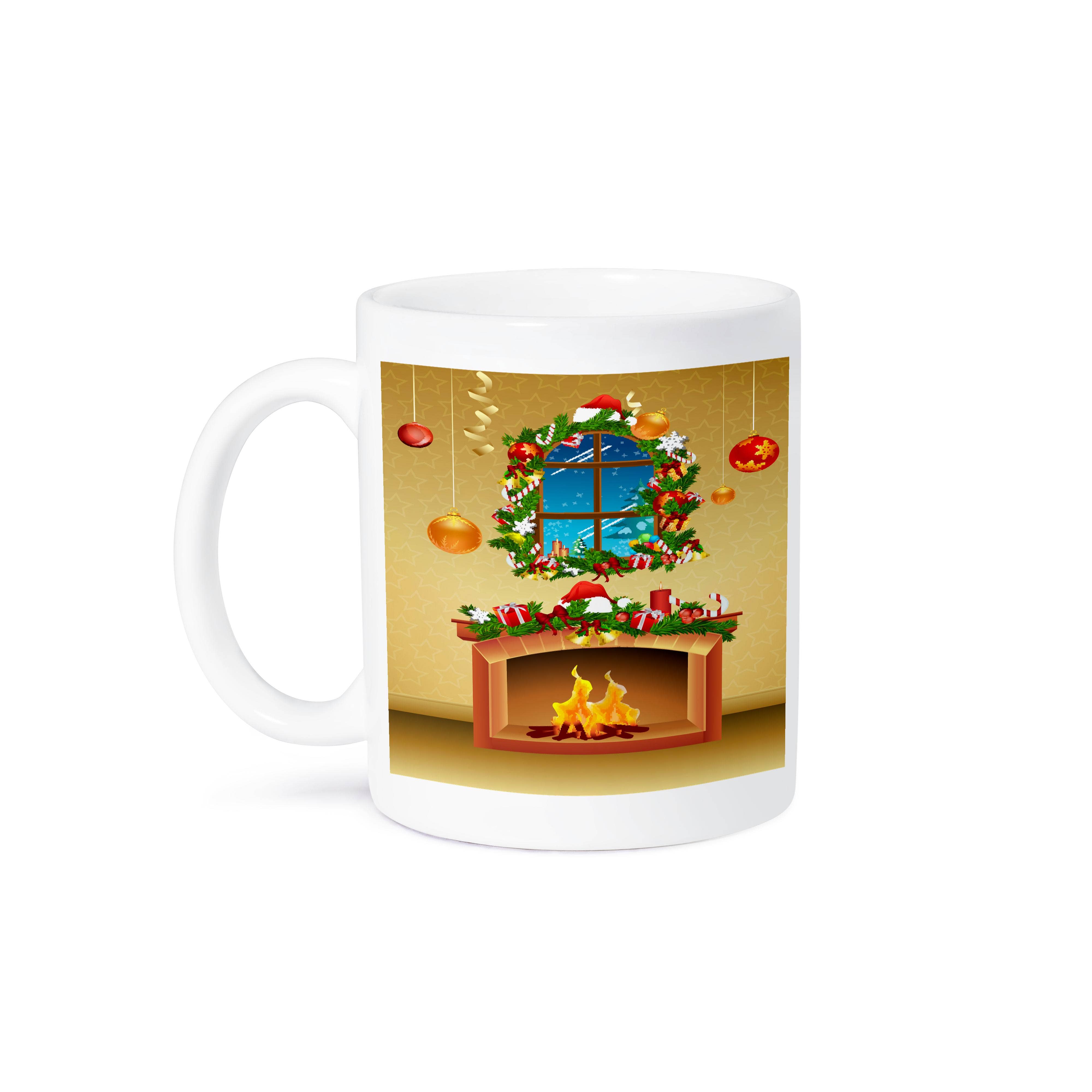 3dRose - Wholesale Coffee Mug - 3dRose, Christmas Scene In A Living Room With A Fireplace and Wreath Decorated Window, Mug8