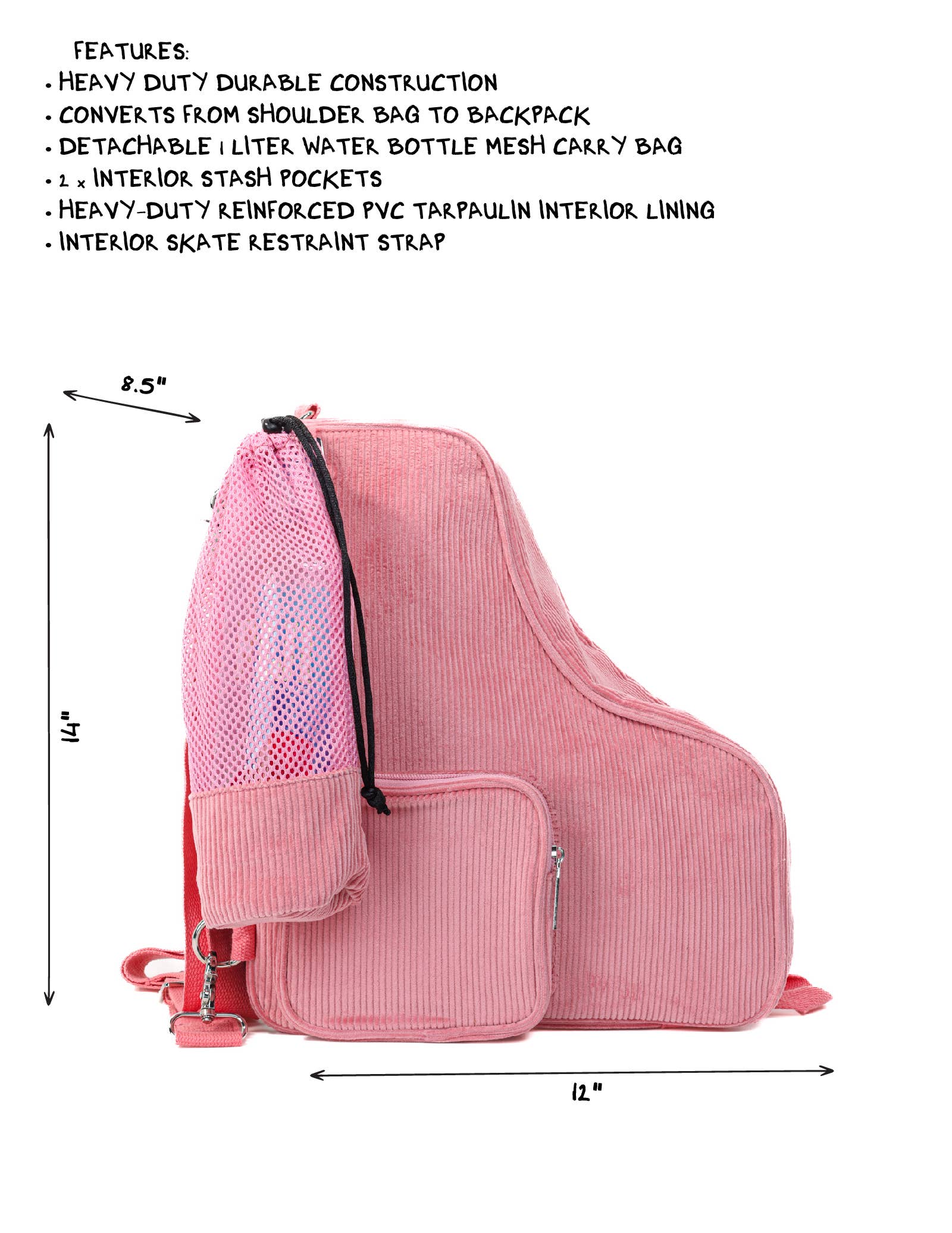 Fydelity - Wholesale Backpack - Women's - Roller Skating Backpack Skate Shoulder Bag | Durable Pink7