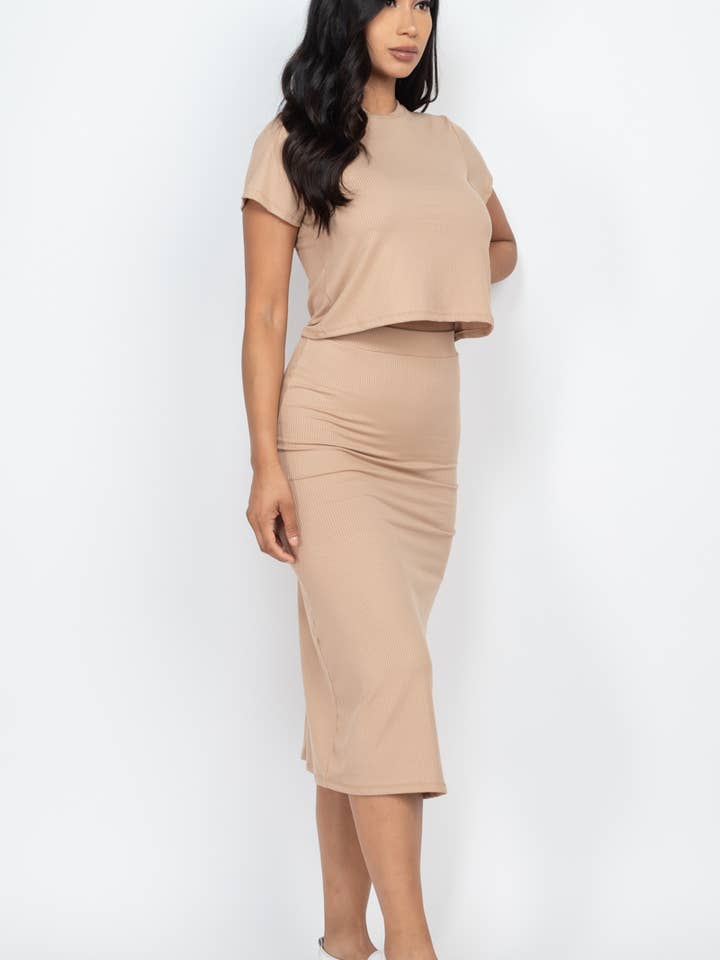 CAPELLA APPAREL - Wholesale Top & Skirt Set - Women's - Ribbed Solid Top & Midi Skirt Set