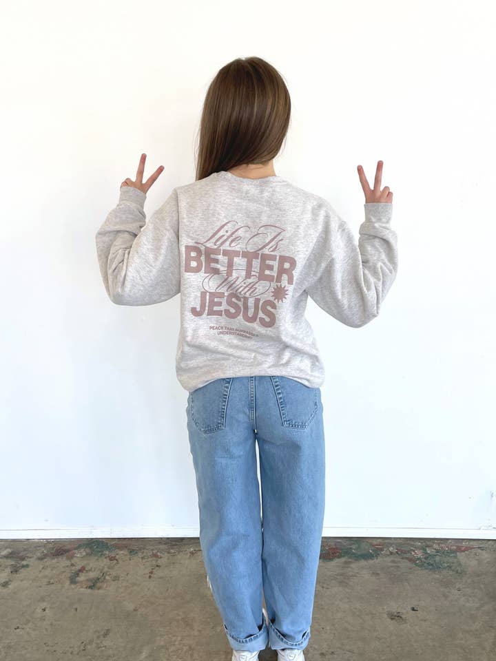 Oatmeal Life Is Better With Jesus Graphic Sweatshirt for wholesale on Faire0