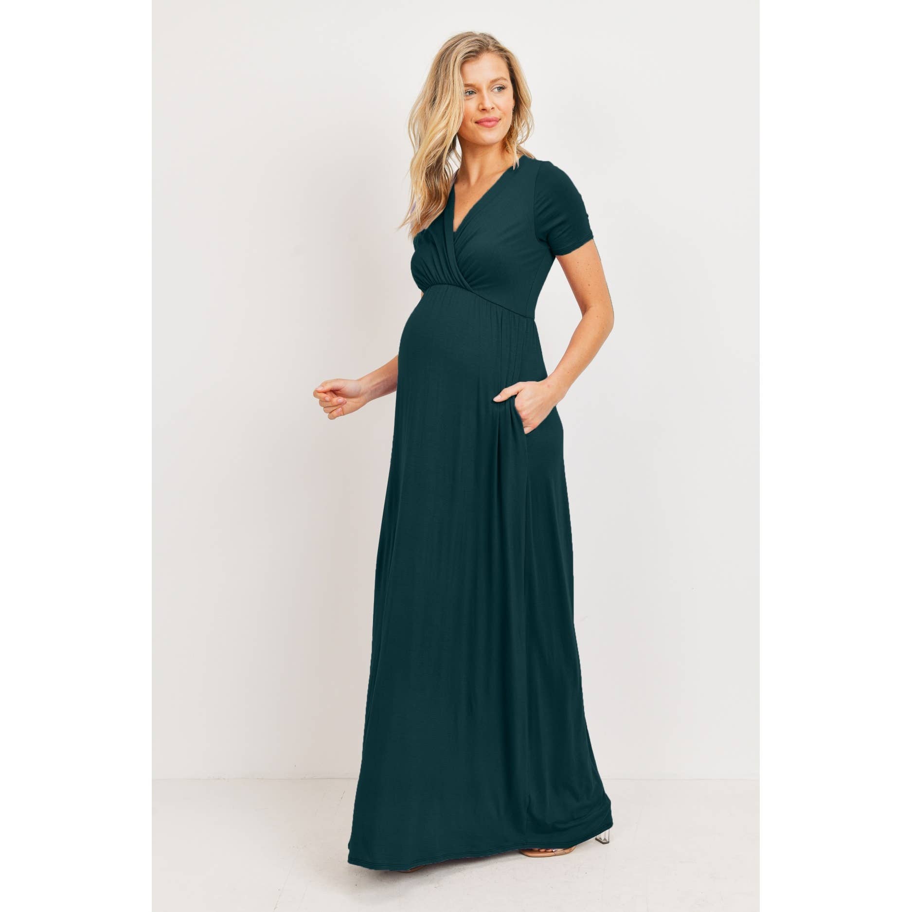 Hello Miz - Wholesale Dress - Maternity - Surplice Maternity Nursing Short Sleeve Maxi Dress16