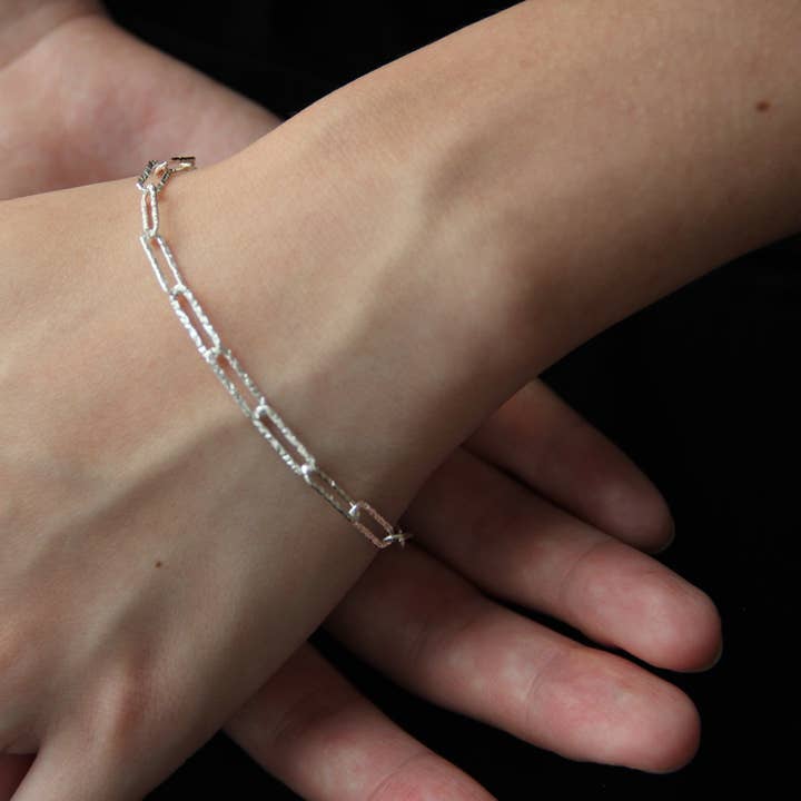 925 Sterling Silver Hamrad Link Chain Armband för wholesale av GenYLuxe