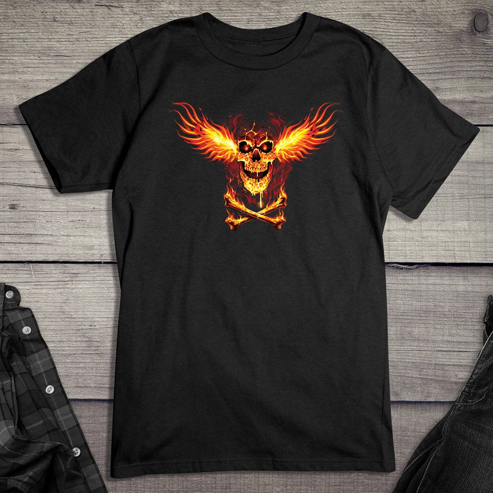 Artopia - Wholesale Screen Printed T-Shirt - Unisex - Skull Fire Wings T-Shirt0