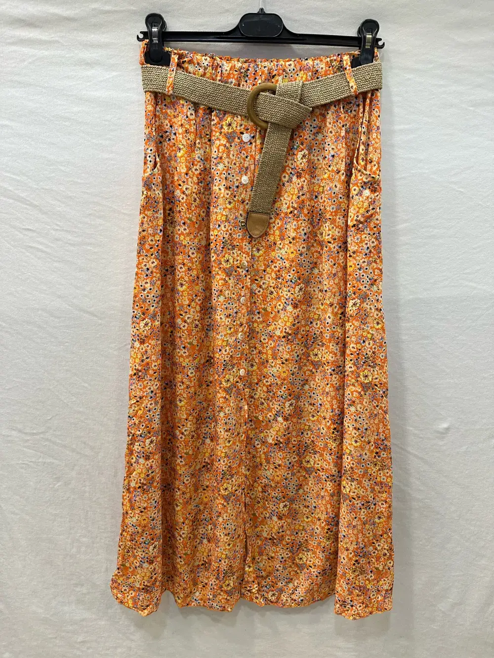 Mimi & Gogo - Wholesale Skirt - Women's - Floral Buttoned Long Skirt with Belt @3995_JuBoutCeinture15