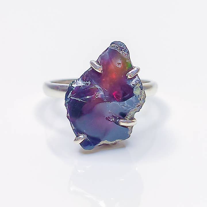 Sacred Ceremony - Venta al por mayor Anillos grandes/de cóctel - Anillo raro de ópalo de fuego negro crudo