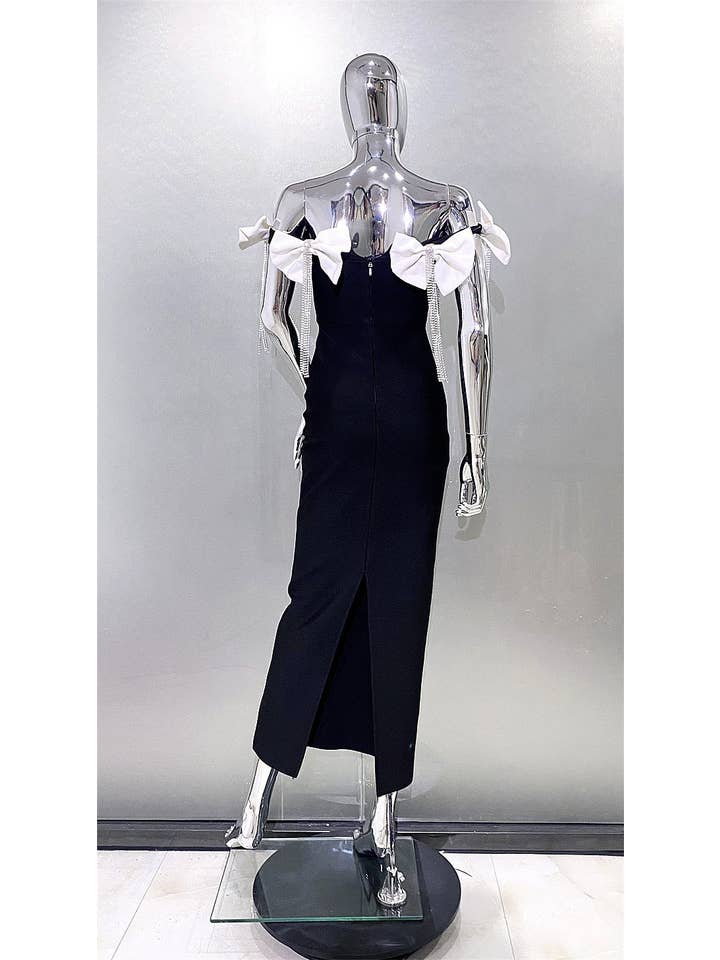 Black SY023 Glamorous White Bow Bandage Evening Dress for wholesale on Faire