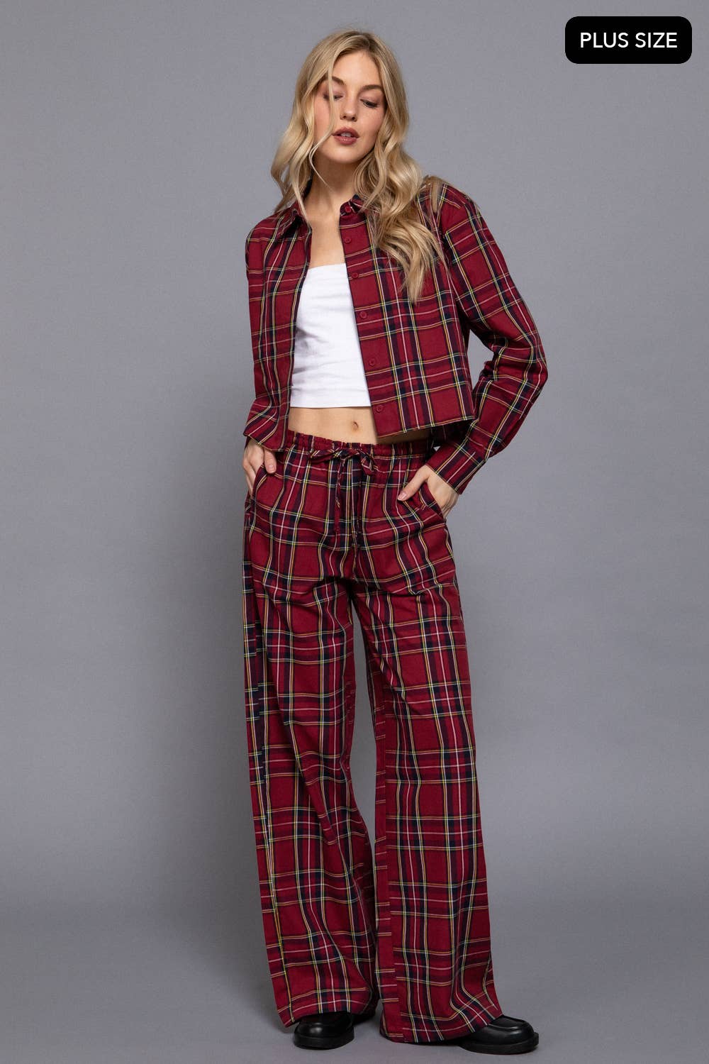 Active Basic | Active USA - Wholesale Pants - Women's - [PLUS SIZE] Wide Leg Plaid Woven Pants11