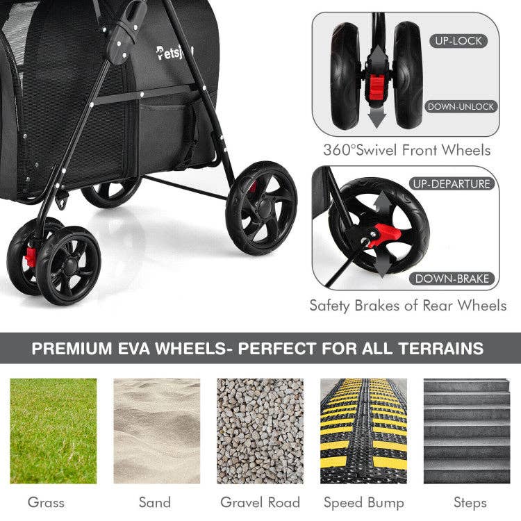 Furr-Baby Gifts - Wholesale Pet Carrier - Cat/Dog - 4-in-1 Double Pet Stroller with Detachable Carrier and Trave5