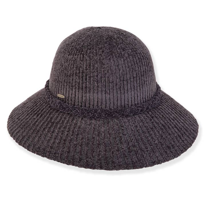 Grey, Chenille/Polyester Bucket, Brim 4" for wholesale by Headwear & Handbag Collections by Sun 'N' Sand