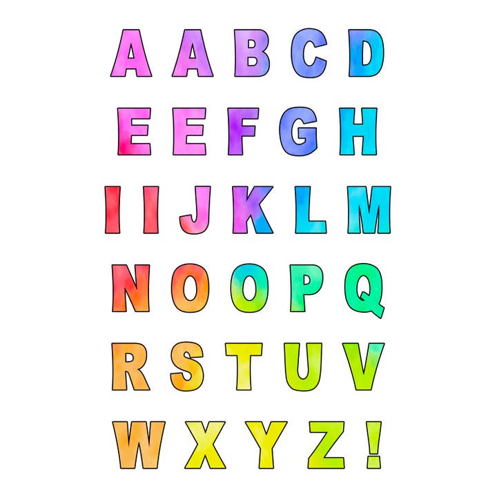 ABC WATER BOTTLE STICKER SHEET - 4X6ABC-WATERCOLOR for wholesale by Namedrops