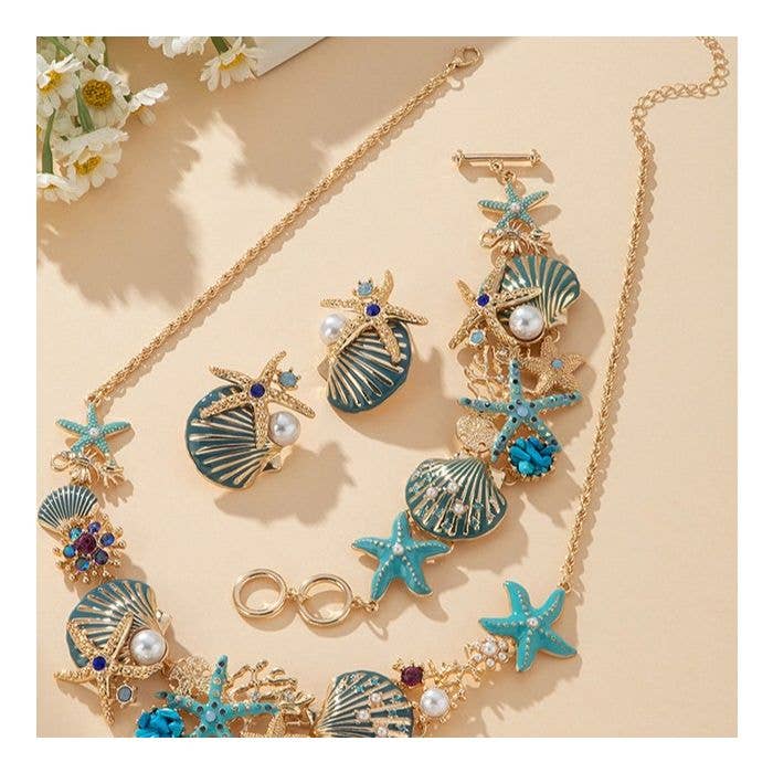 PEACH ACCESSORIES – wholesale Jewellery set – Nautical Starfish & Seashell Pearl Jewellery3