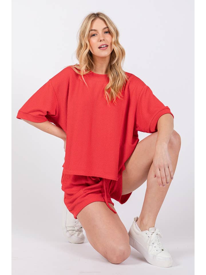 Sewn and Seen - Wholesale Lounge Set - Women's - RIBBED ROUND NECK TOP AND SHORTS SET56