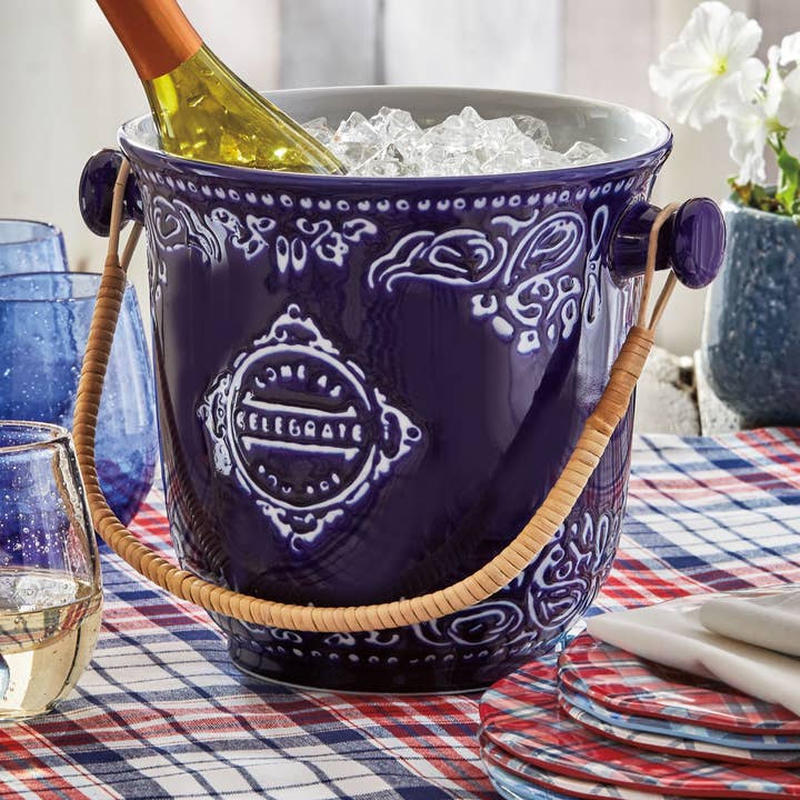 Celebrate Wine Bucket Blue Porcelain Summer for wholesale by tag
