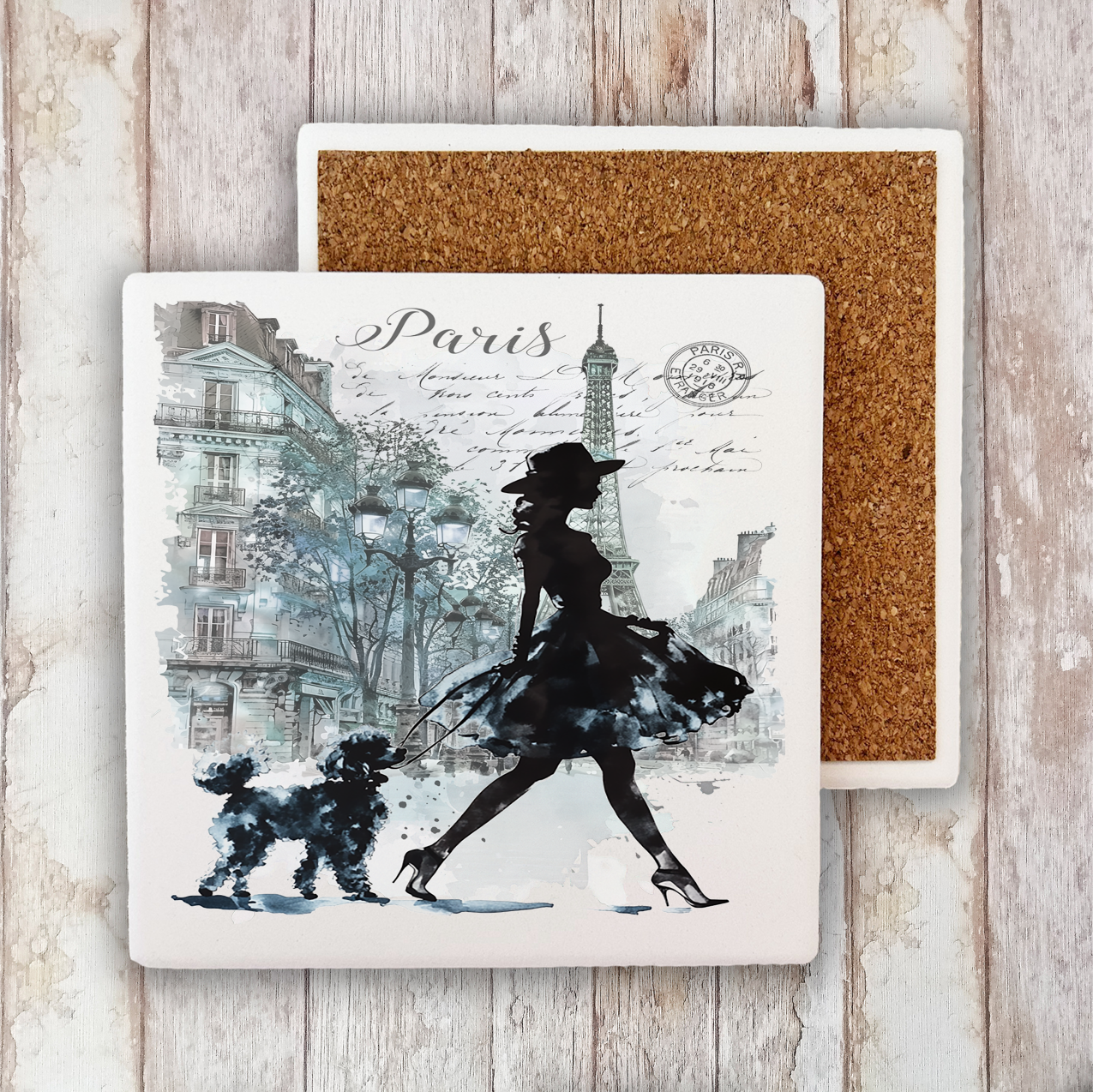 Avery Lane Gifts - Wholesale Onderzetters - Parijs Frans Meisje Wandelt Hond Stenen Onderzetter0