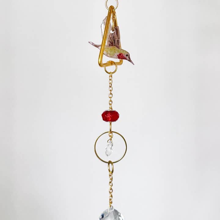 D. Prince Designs - Wholesale Suncatcher - Handmade + Hand-Illustrated Hummingbird Suncatcher with Green and Red Beads2