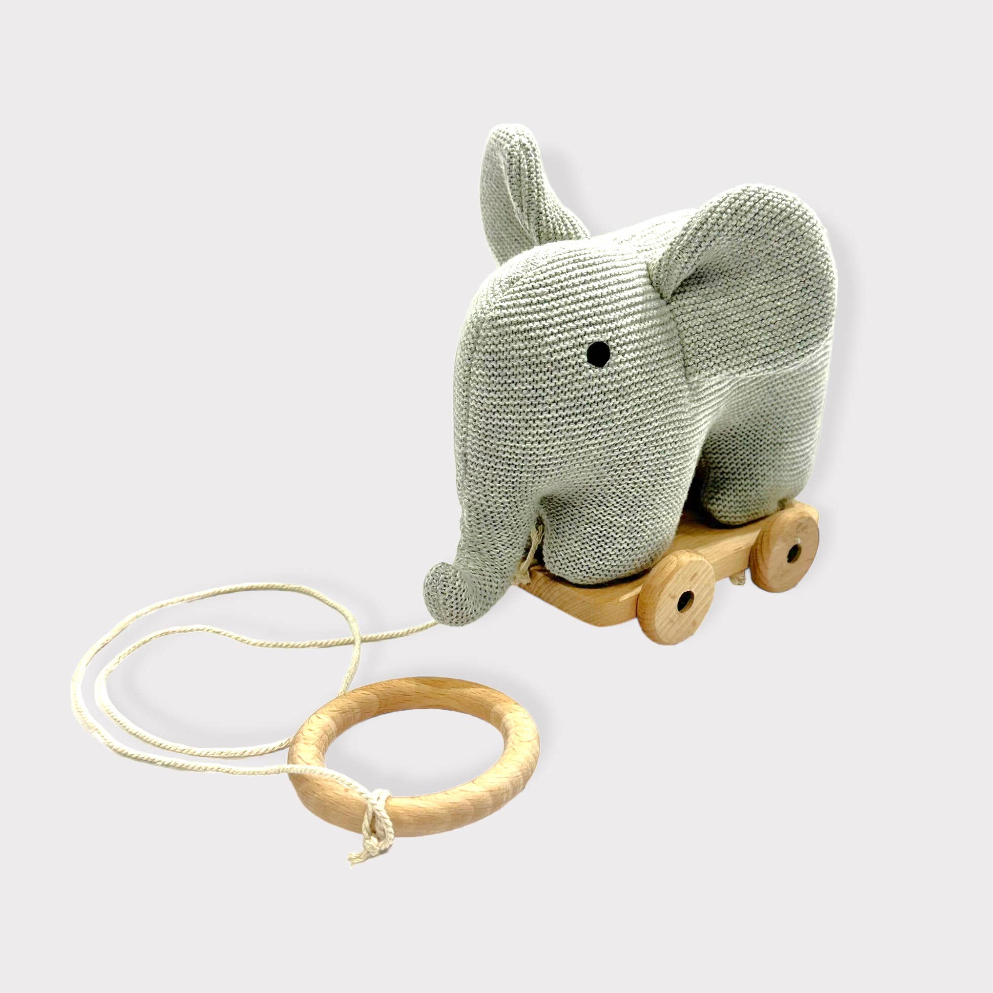 Grå Lyng Stuffed Elephant Pull Cart Babylegetøj - Økologisk strik  for engroshandel på Faire2
