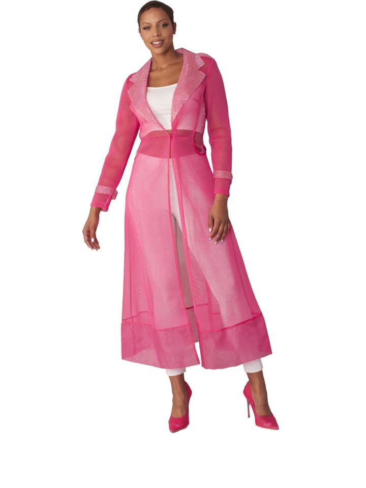 Fuchsia Silver Pink Rhinestone Mesh Duster Jacket - 82213 for wholesale on Faire