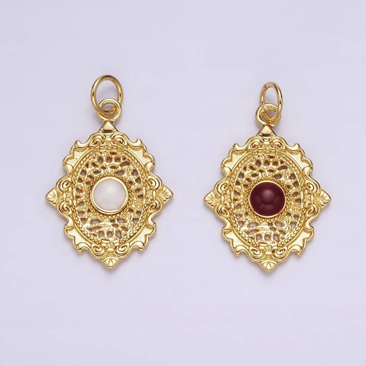 14K Guld Fyldt Hvid, Rød Emalje Åben Håndværker Oval Vedhæng | AG520 AG521 for engroshandel hos Aim Eternal