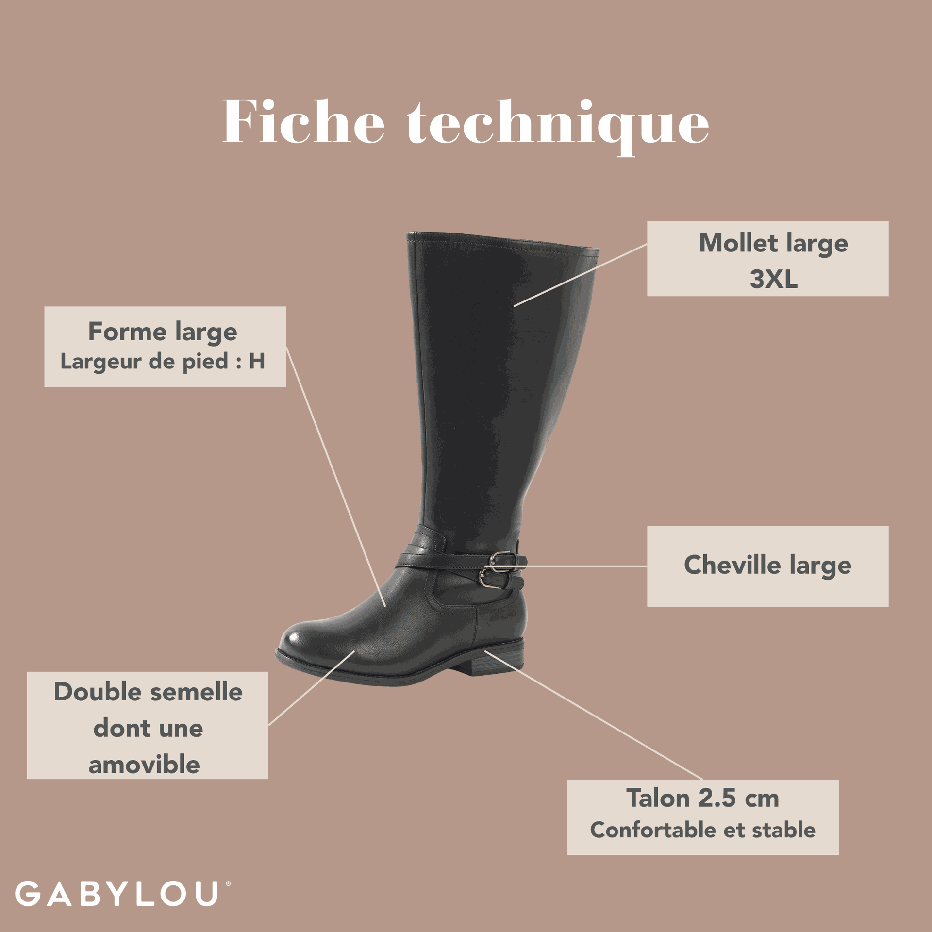 Gabylou - Wholesale Boots - Women's - 3XL Boots for Wide Calves - Model Lise10