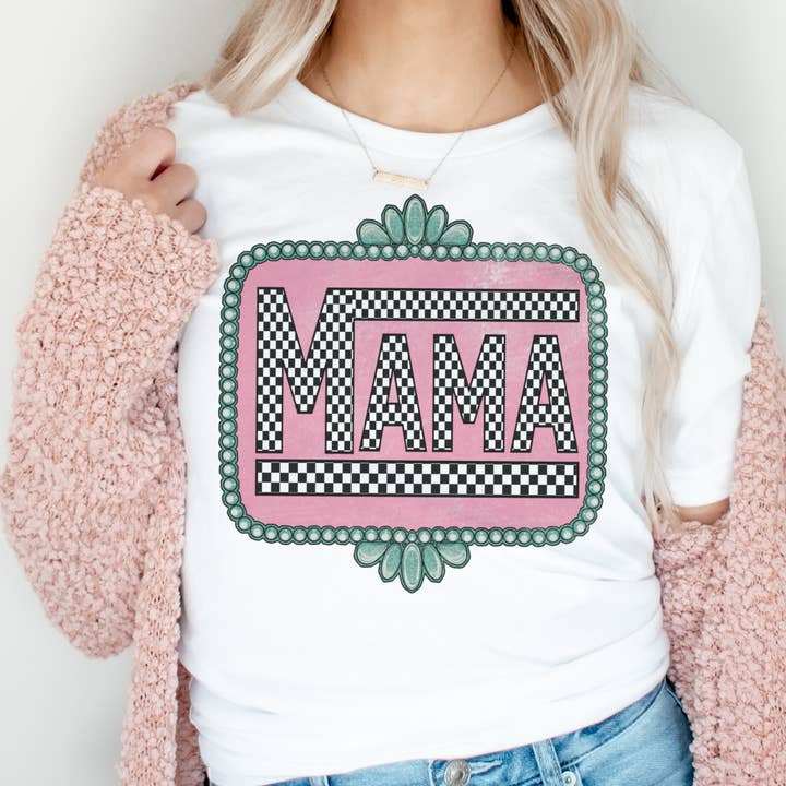Mama Western Checkerboard Girly 80's Mom trendy Graphic Tee for wholesale by Par.tees by Party On!