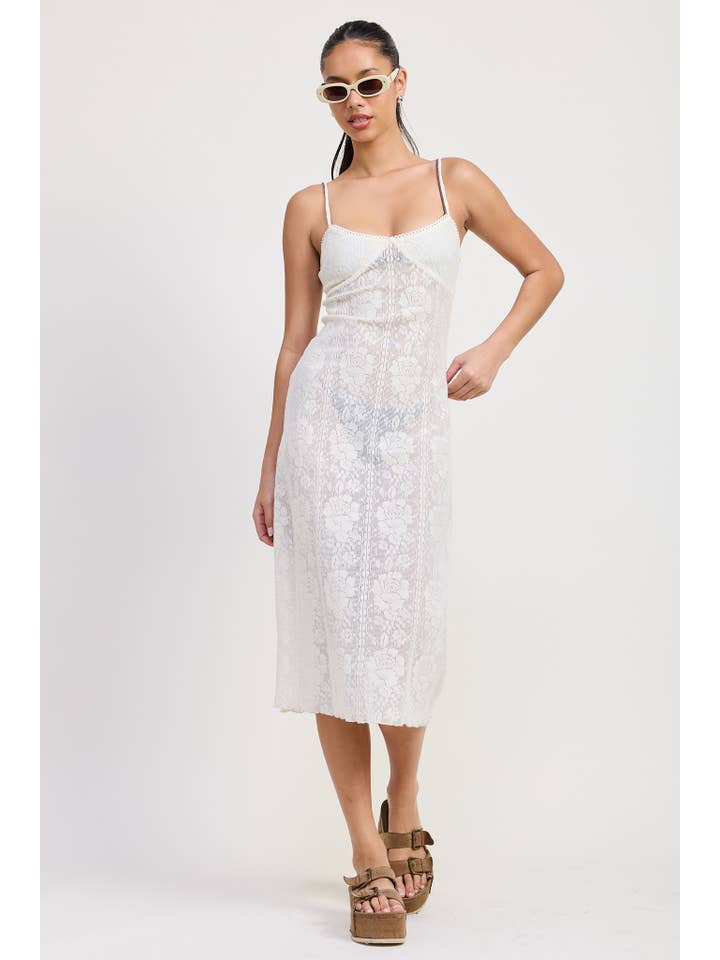 OFF WHITE SPAGHETTI STRAP LACE MIDI DRESS for wholesale on Faire