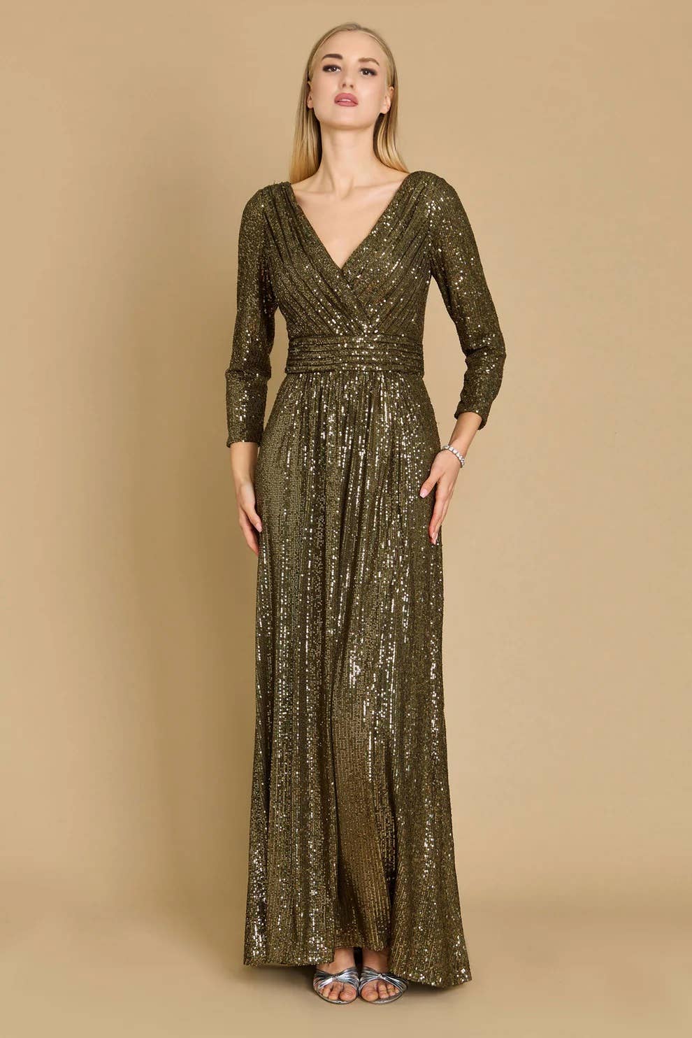 Kos Couture - Wholesale Gown - Women's - Long Sleeve Sequin Formal Hand Beaded Dress 3