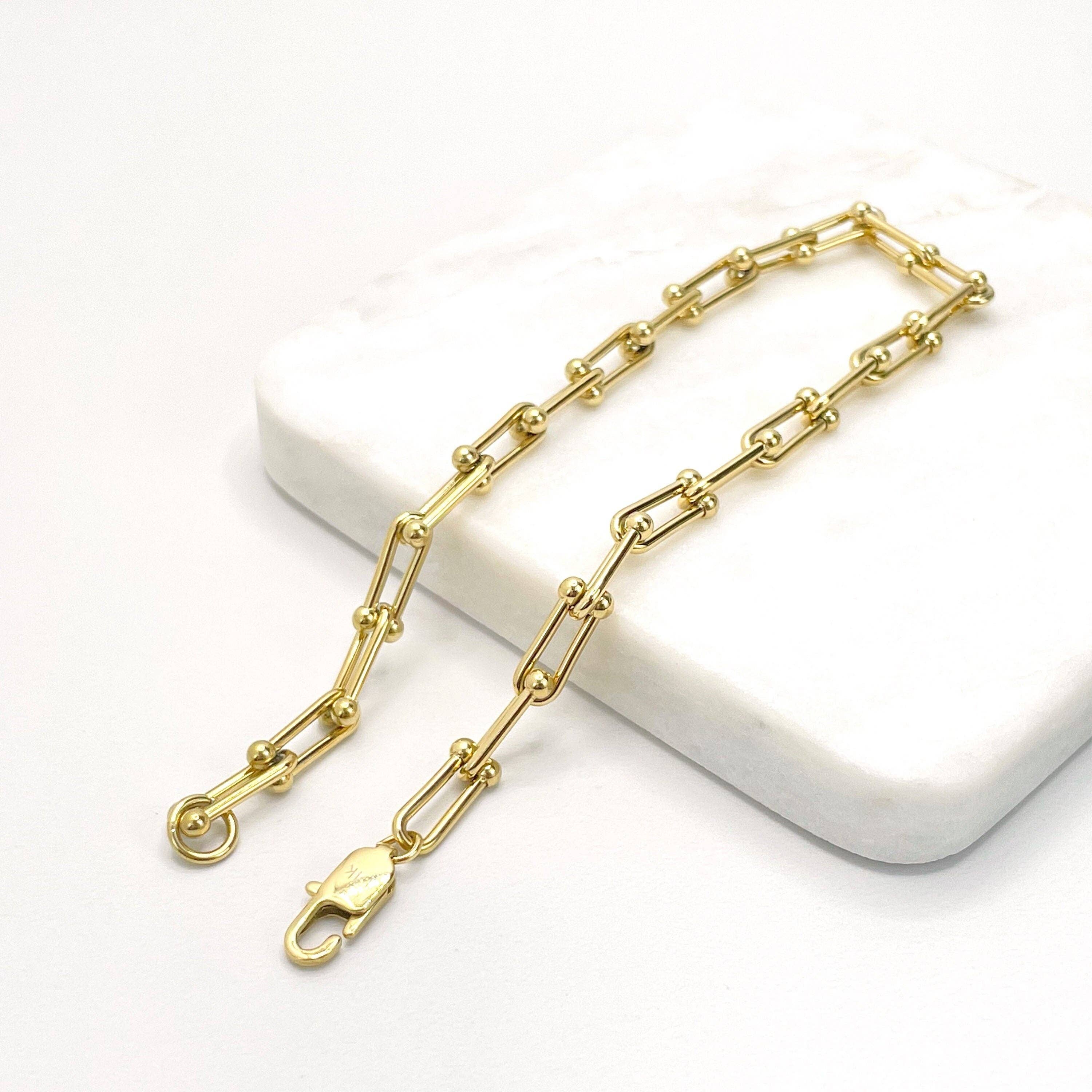 Luxus Accessories – Pulseira de elo e corrente por atacado – Pulseira de 5 mm em U Link preenchida com ouro 18k5