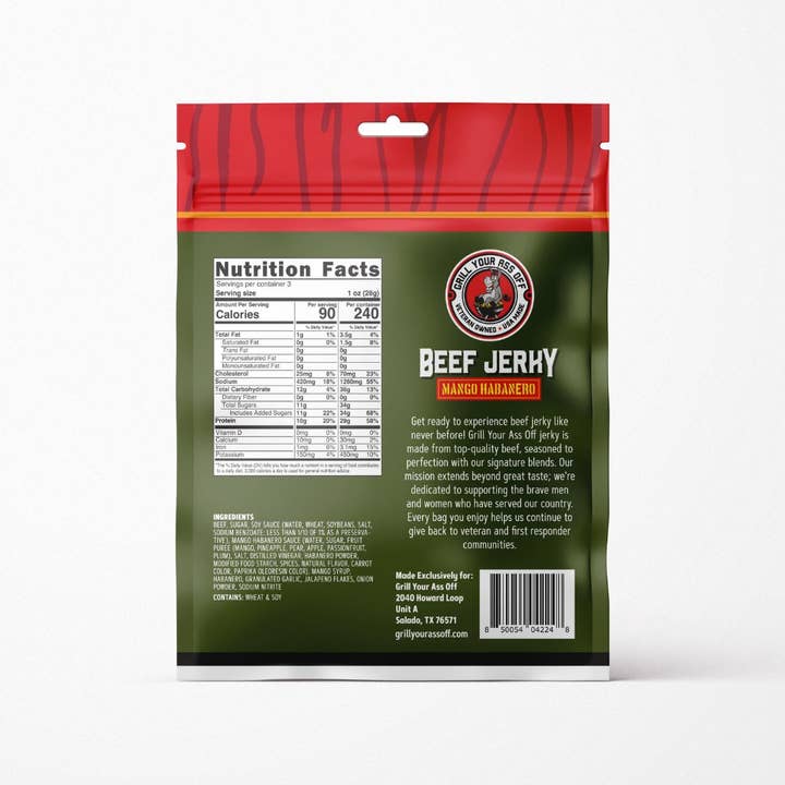 Grill Your Ass Off - Spices, Rubs, Seasonings, Sauces, Jerky - Wholesale Jerky - Mango Habanero Beef Jerky 3oz - Spicy Hot Fruit Snack Food1