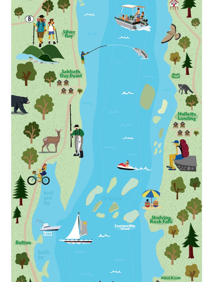 Lake George Karta Illustration för wholesale av LOST DOG art & frame