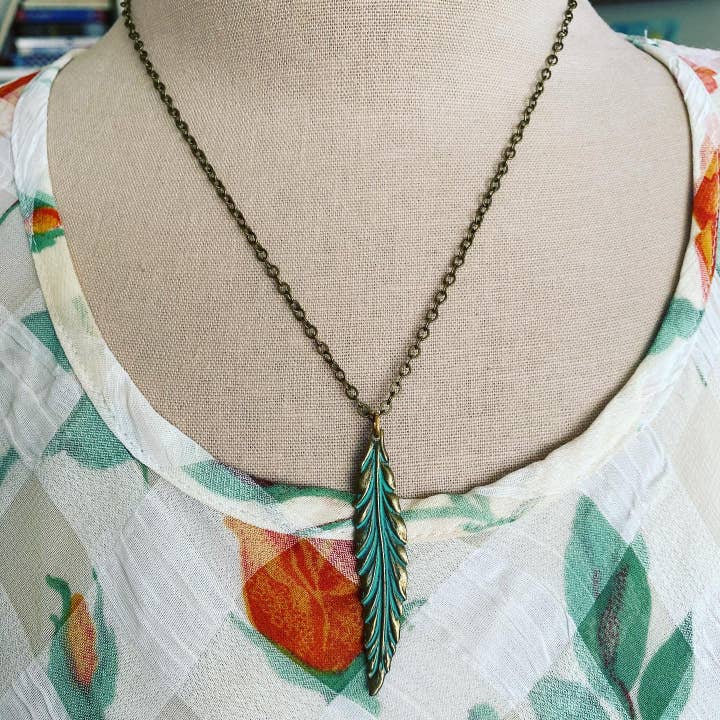 Fuchsia Bloom Studio - Wholesale Pendant/Charm Necklace - Green Patina Feather Necklace1