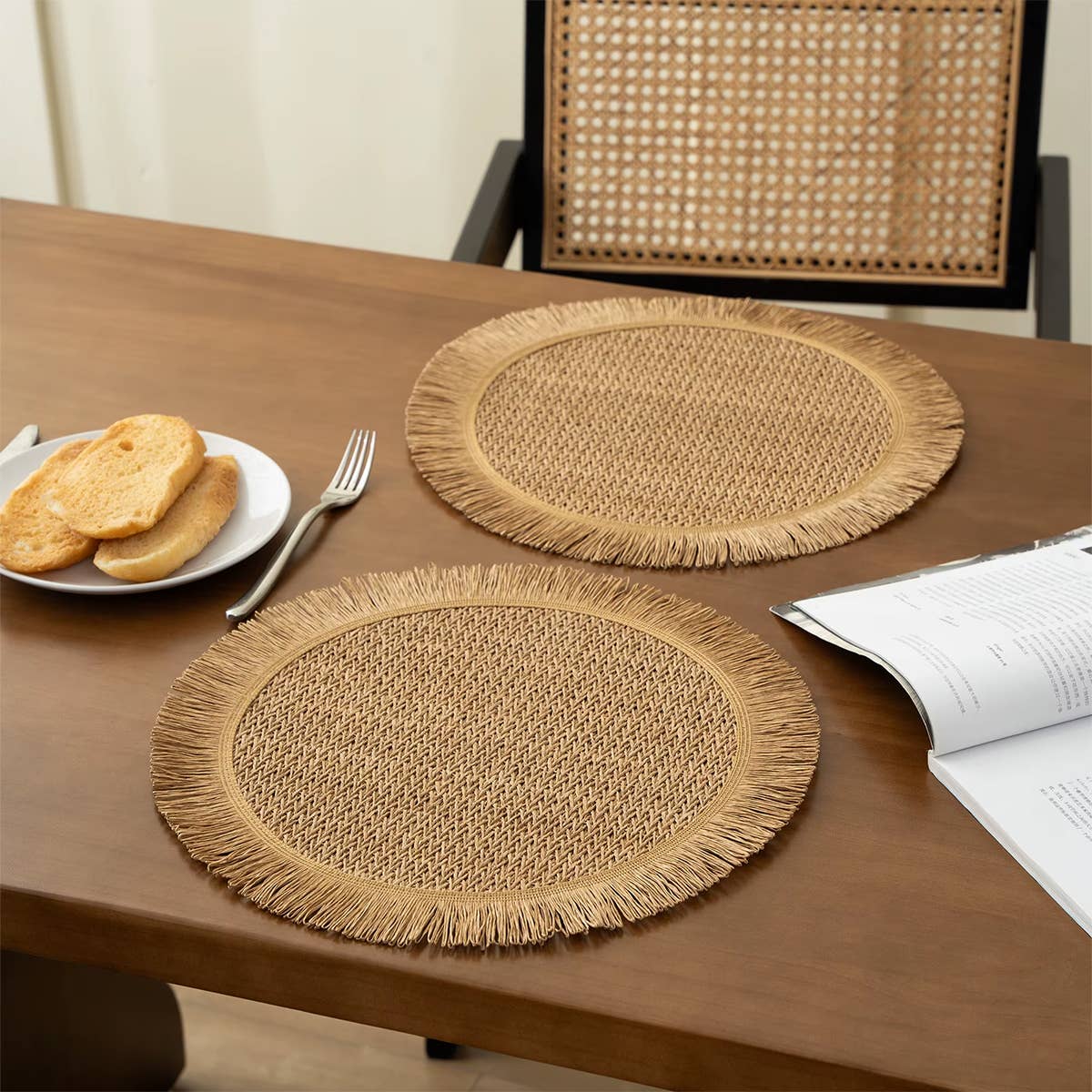 Fennco Styles - Wholesale Placemat - Braided Woven 15" Round Placemat with Fringe8
