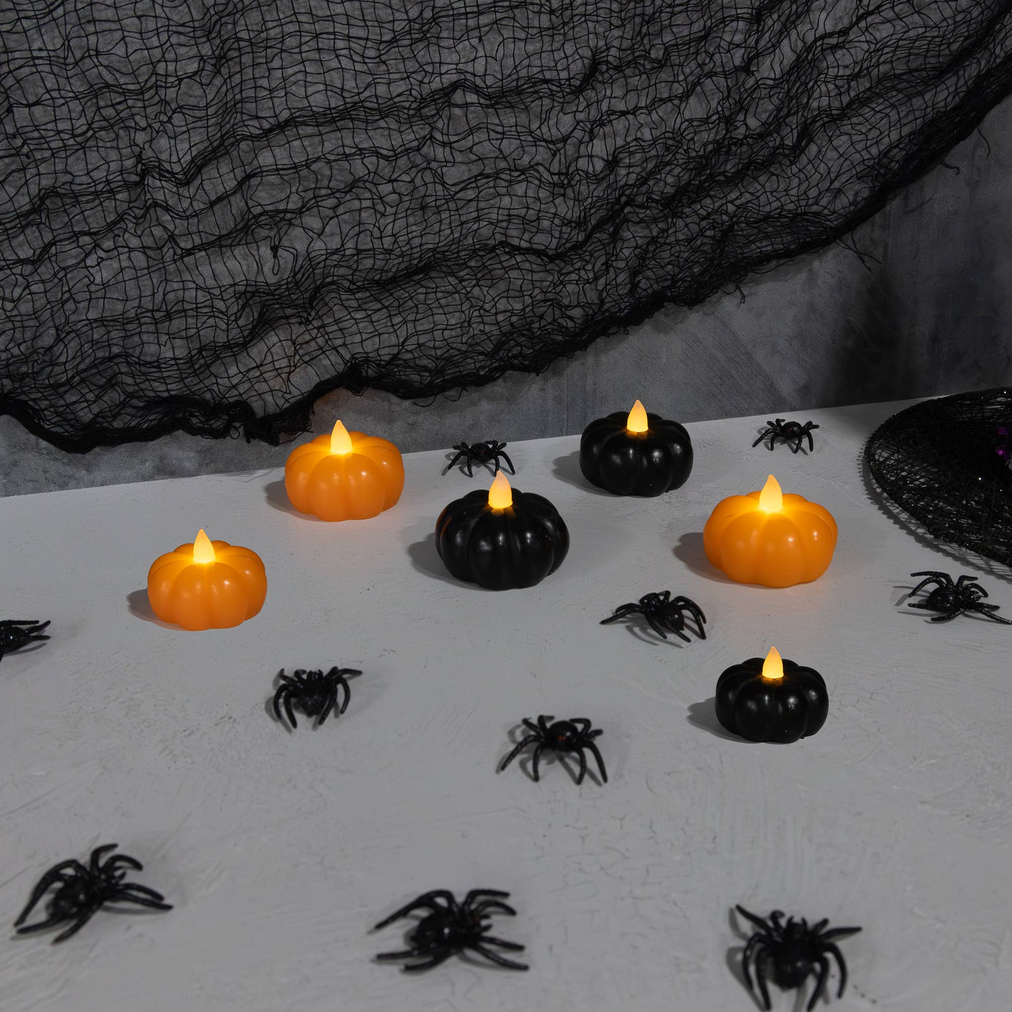 LumaBase - Vente Bougie sans flamme - Mini bougies à la citrouille noire/orange à piles, lot de 62