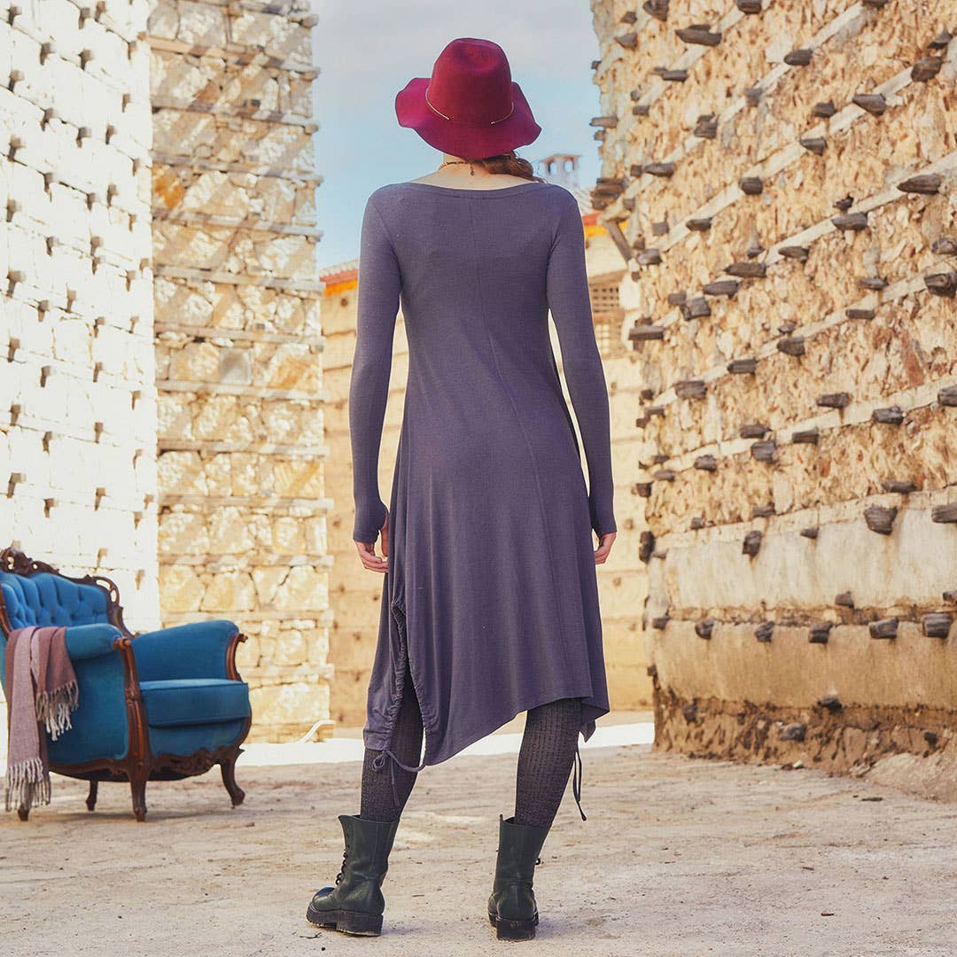 Los Banditos – Großhandel Kleid – Damen – Langes Winterkleid mit Daumenloch in Anthrazit3