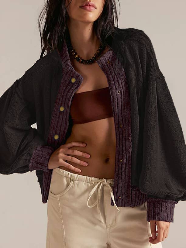 Rosa Clothing - Wholesale Cardigan - Women's - Cozy slouchy boxy drop-shoulder sleeves cardigan1