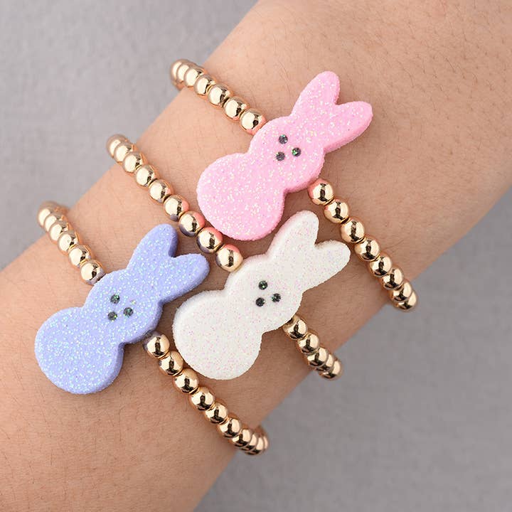Bracelet de Pâques pour enfants en acrylique avec perles et lapin peeps pour la vente par Little Trendy