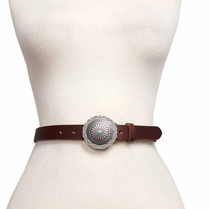 Axesoria West - Venta al por mayor Cinturón - Mujer - Cinturón delgado de cuero genuino con hebilla de estilo occidental2