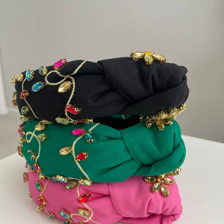 The Wildflower Company - Wholesale Fashion Headband - Women's - Rhinestone Embellished Christmas Light Headbands Knot Top