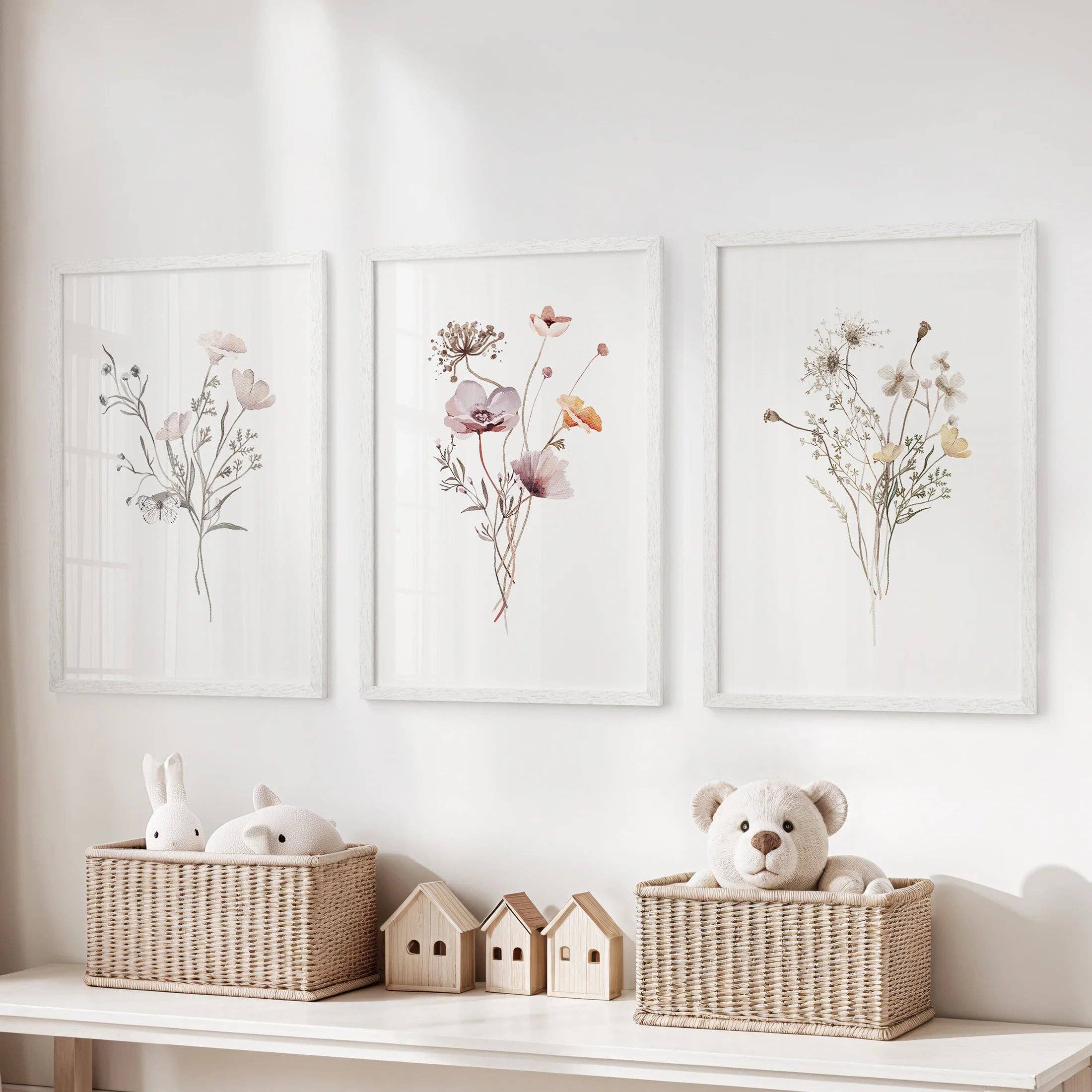 PrintSets.com - Wholesale Gallery Wall Set - Watercolor Wildflower Set of 3 Prints. Botanical Floral Art for Cottage Spaces9