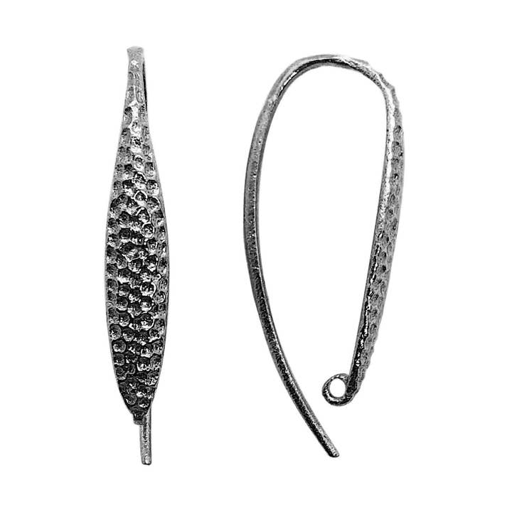 FR-198 Black Rhodium Overlay Hammered Long Earwire For Jewelry Production for wholesale by Bali Designs