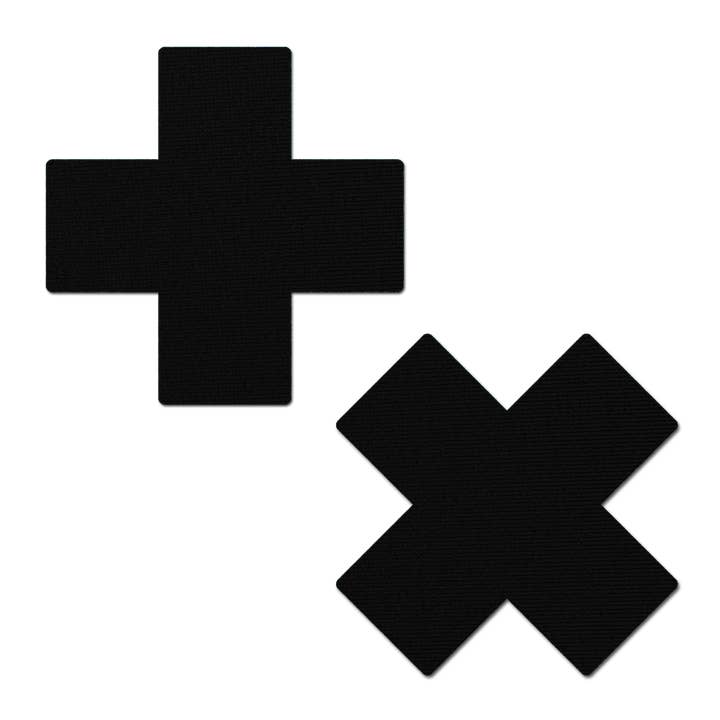 Pastease® - Wholesale Nipple Pasties - Women's - Plus X: Matte Black Cross Nipple Pasties by Pastease®