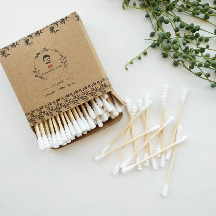 Smile Boutiques - Wholesale Cotton Swab/Q-Tip - Organic Bamboo Cotton Buds - Biodegradable - 100 Pack