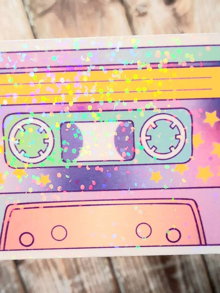 Sparkly Cassette Sticker, Nostalgia Sticker for wholesale by Unsupervised Art