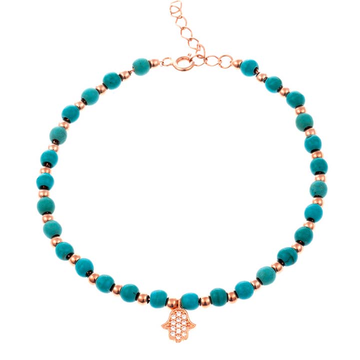 Brazalete de plata de ley 925 con forma de mano de hamsa de color turquesa natural para venta al por mayor de Azuris Silver