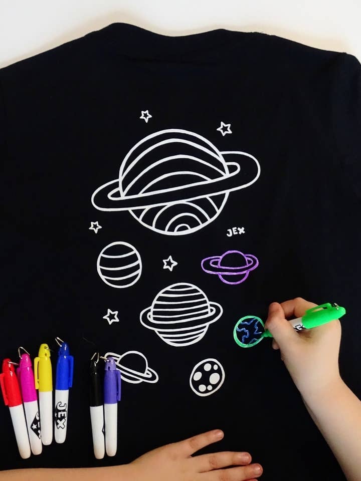 Colour-in Cosmic Planets T-Shirt for wholesale by Jex Shoes Limited
