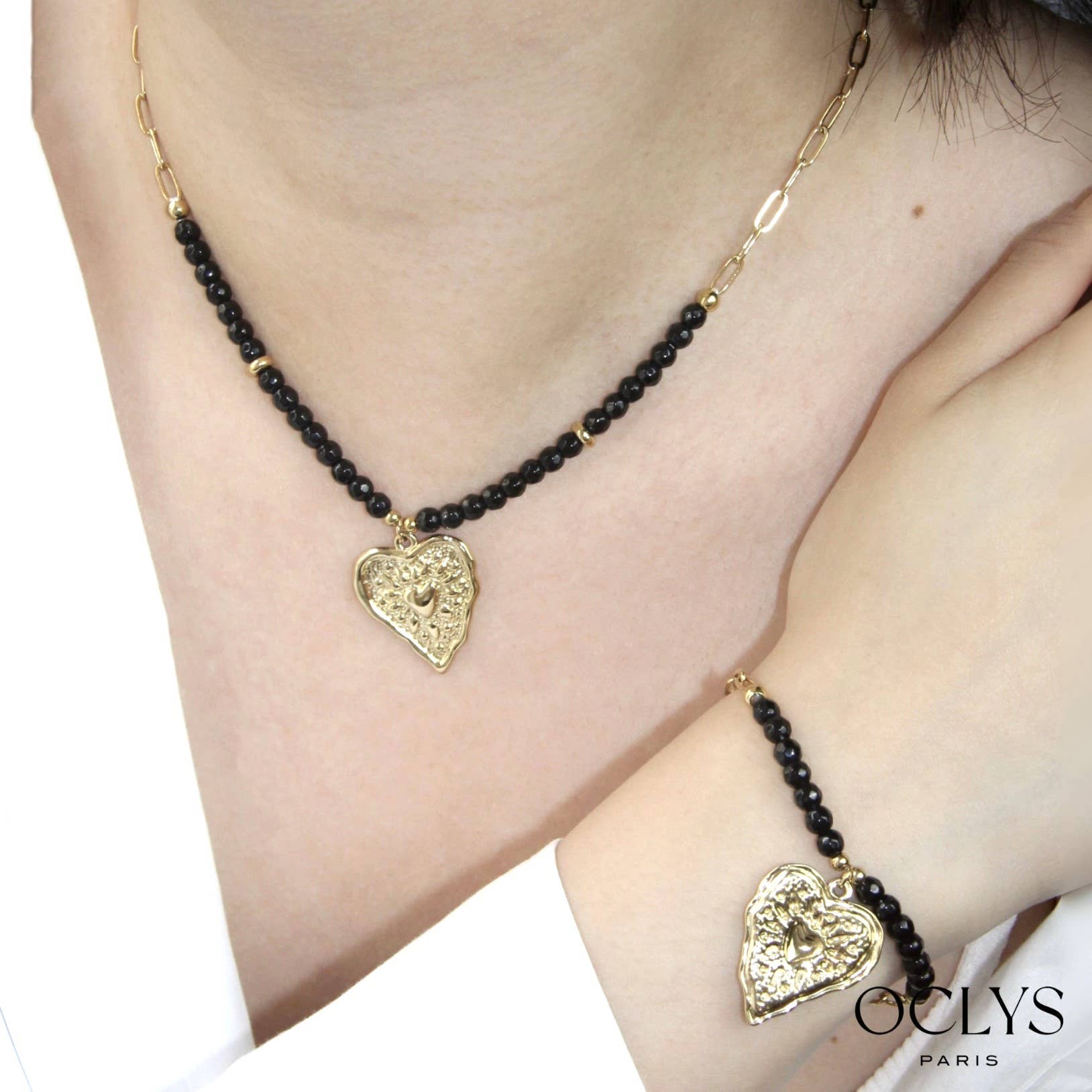 Oclys - Wholesale Charm/Dangle Bracelet - Stainless steel heart bracelet and Venus stones1