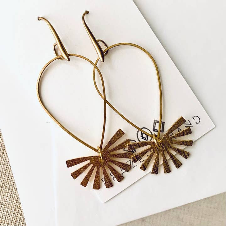 Long Brass Modern Simple Teardrop Sunshine Earrings for wholesale by Rose and Della